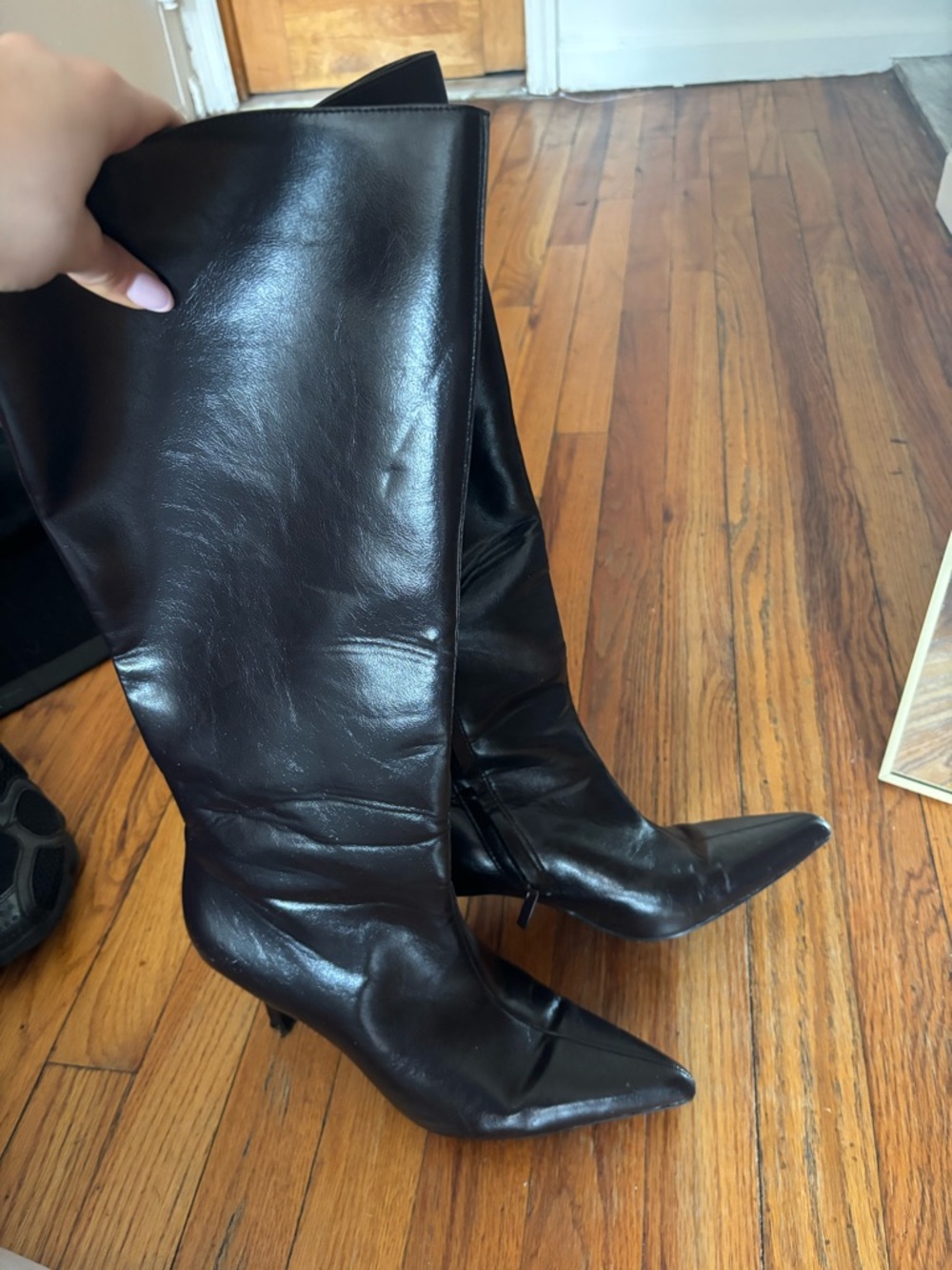 Zara Brown Pointed-Toe Knee-High Heeled Boots